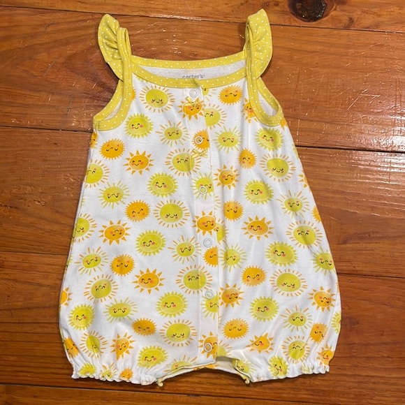 Carter's Other - NWOT 9 month Carter’s yellow orange white sun ruffle sleeve one piece romper